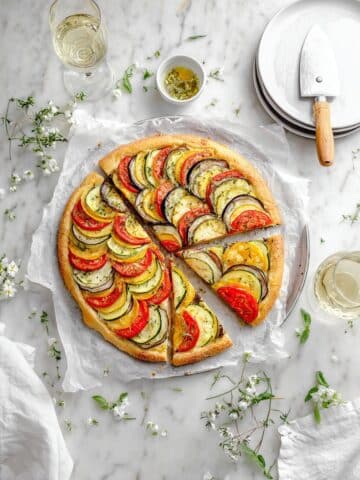 Ratatouille Pizza with Garlic Thyme Olive Oil Drizzle Recipe