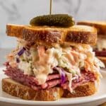 Corned Beef and Swiss Sandwich with Coleslaw and Thousand Island Dressing Recipe