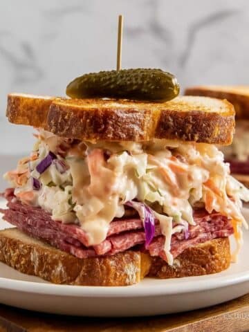 Corned Beef and Swiss Sandwich with Coleslaw and Thousand Island Dressing Recipe