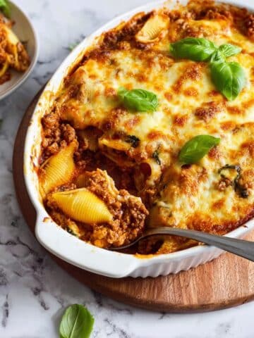 Stuffed Shells with Ricotta, Spinach, and Rich Meat Sauce Recipe