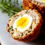 Homemade Traditional Scotch Egg with Sage, Onion, and Apple Stuffing Recipe