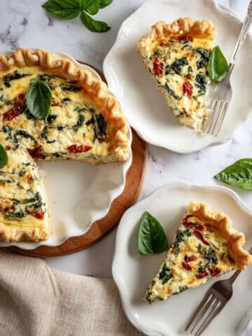 Sun Dried Tomato, Spinach, and Goat Cheese Quiche with Flaky Mayo Pie Crust Recipe
