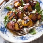 Wrapped Grilled Peaches with Honey, Queso Fresco, and Jalapeño Recipe