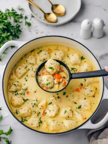 Creamy Knoephla Soup with Potatoes, Dumplings, and Bacon Recipe