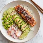 Teriyaki Salmon Bowl with Fresh Veggies and Rice Recipe