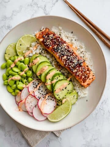 Teriyaki Salmon Bowl with Fresh Veggies and Rice Recipe