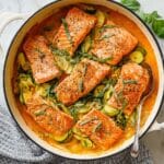 Creamy Skillet Salmon with Zucchini, Yellow Squash, and Basil Recipe