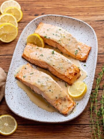 Lemon Garlic Salmon with Creamy Parmesan Lemon Sauce Recipe