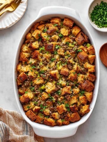 Cornbread Stuffing with Sausage, Herbs, and Optional Pecans Recipe