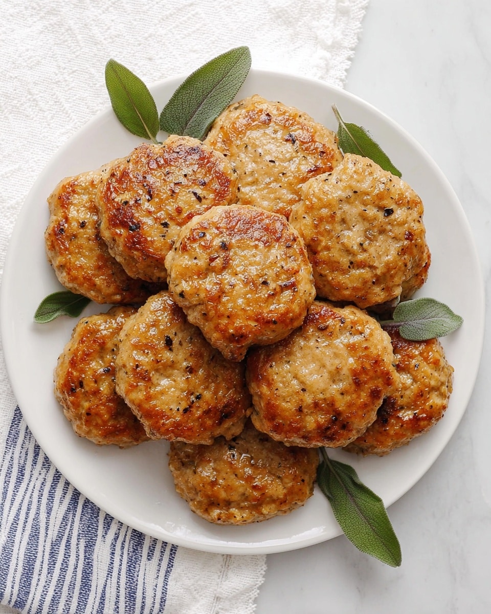 A white plate holds eight golden-brown round patties arranged in a loosely stacked cluster, each patty showing a slightly rough surface with small dark seasoning specks and a shiny, glazed finish. Small green fresh herb leaves are scattered among the patties, adding a touch of natural color contrast. The plate sits on a white marbled surface with a white cloth and a blue-striped towel peeking from the sides. The lighting is soft and natural, highlighting the texture and color of the patties. photo taken with an iphone --ar 4:5 --v 7