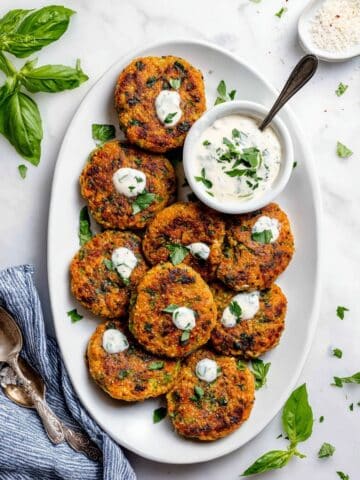 Vegetable Chickpea Fritters with Lemon Herb Yogurt Sauce Recipe