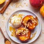 Air Fryer Cinnamon Brown Sugar Peaches with Vanilla Ice Cream and Granola Recipe