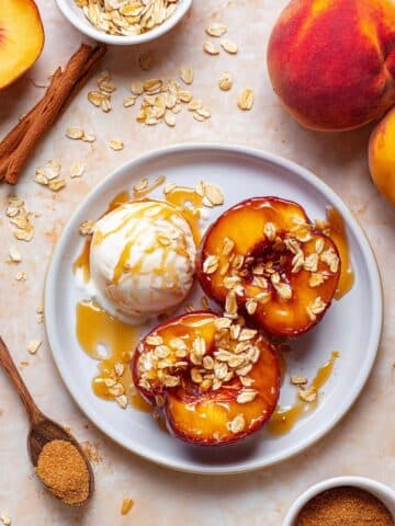 Air Fryer Cinnamon Brown Sugar Peaches with Vanilla Ice Cream and Granola Recipe