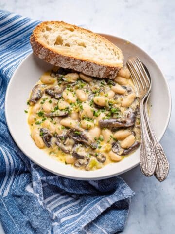 Butter Bean and Mushroom Stew with White Wine and Cream Recipe