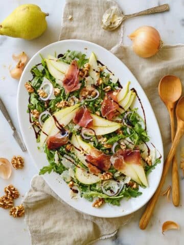 Pear and Prosciutto Rocket Salad with Maple Balsamic Vinaigrette Recipe