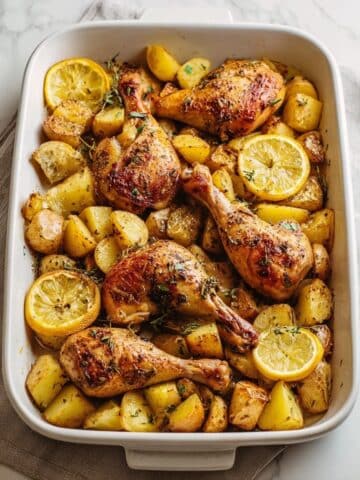 Healthy Lemon Oregano Roasted Chicken Legs & Potatoes Recipe