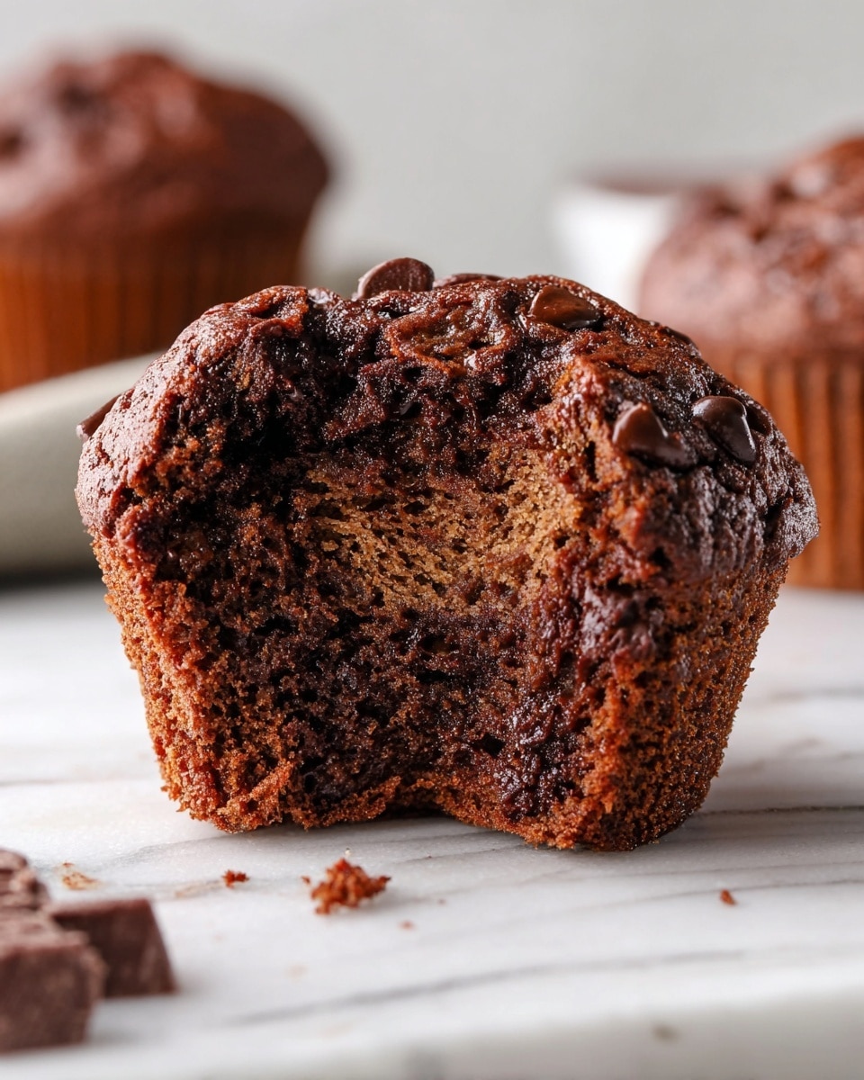 A wire cooling rack filled with 16 chocolate muffins, each topped with small, glossy chocolate chips scattered evenly across the dark brown, slightly cracked tops. Two muffins in silver paper liners are placed on the rack among the others, showing their textured, ribbed sides. The rack rests on a white marbled surface, with a ripe banana in the top left corner and a white bowl of extra chocolate chips partly visible in the bottom left. The image has a clean, bright atmosphere with soft natural light highlighting the muffins' moist texture. photo taken with an iphone --ar 4:5 --v 7