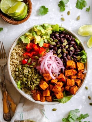Roasted Sweet Potato and Black Bean Bowl with Chipotle Lime Crema Recipe