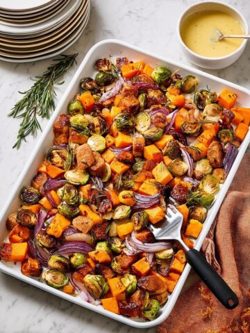 Sheet Pan Sausage and Veggies with Maple Dijon Sauce Recipe