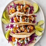 Shrimp Tacos with Colorful Cabbage Slaw and Creamy Lime Sauce Recipe