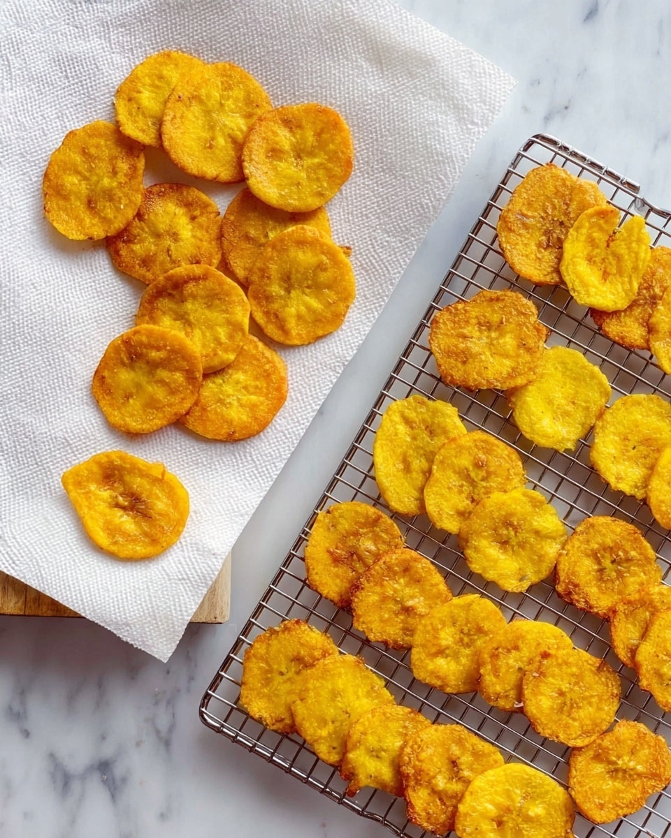 The image shows two parts: on the left, there are several round, golden-yellow slices with a slightly crispy texture, placed on a white paper towel over a surface. One slice has a small bite taken from it, showing the soft inside. On the right, there are many similar round slices arranged neatly in rows on a silver wire cooling rack over a white marbled surface. The slices vary slightly in size and have a crunchy, seasoned look with light orange spots. photo taken with an iphone --ar 4:5 --v 7