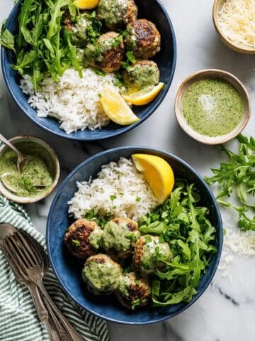 Lemon Herb Turkey Meatballs with Basil Vinaigrette Recipe