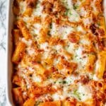 Creamy Chicken Penne Casserole with Tomato and Three Cheeses Recipe