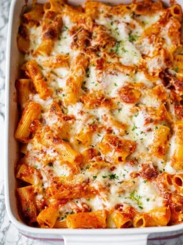 Creamy Chicken Penne Casserole with Tomato and Three Cheeses Recipe