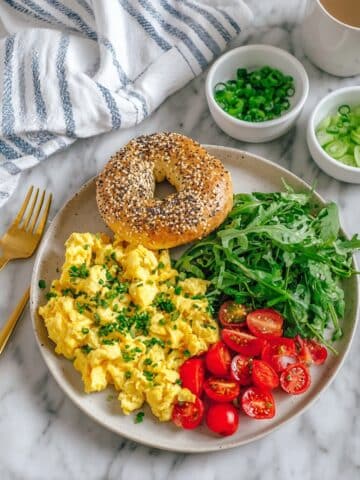 High Protein Cottage Cheese Scrambled Eggs with Everything Bagel and Fresh Veggies Recipe