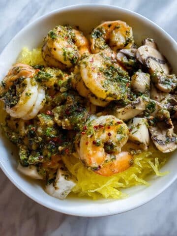 Spicy Pesto Shrimp with Roasted Spaghetti Squash Recipe