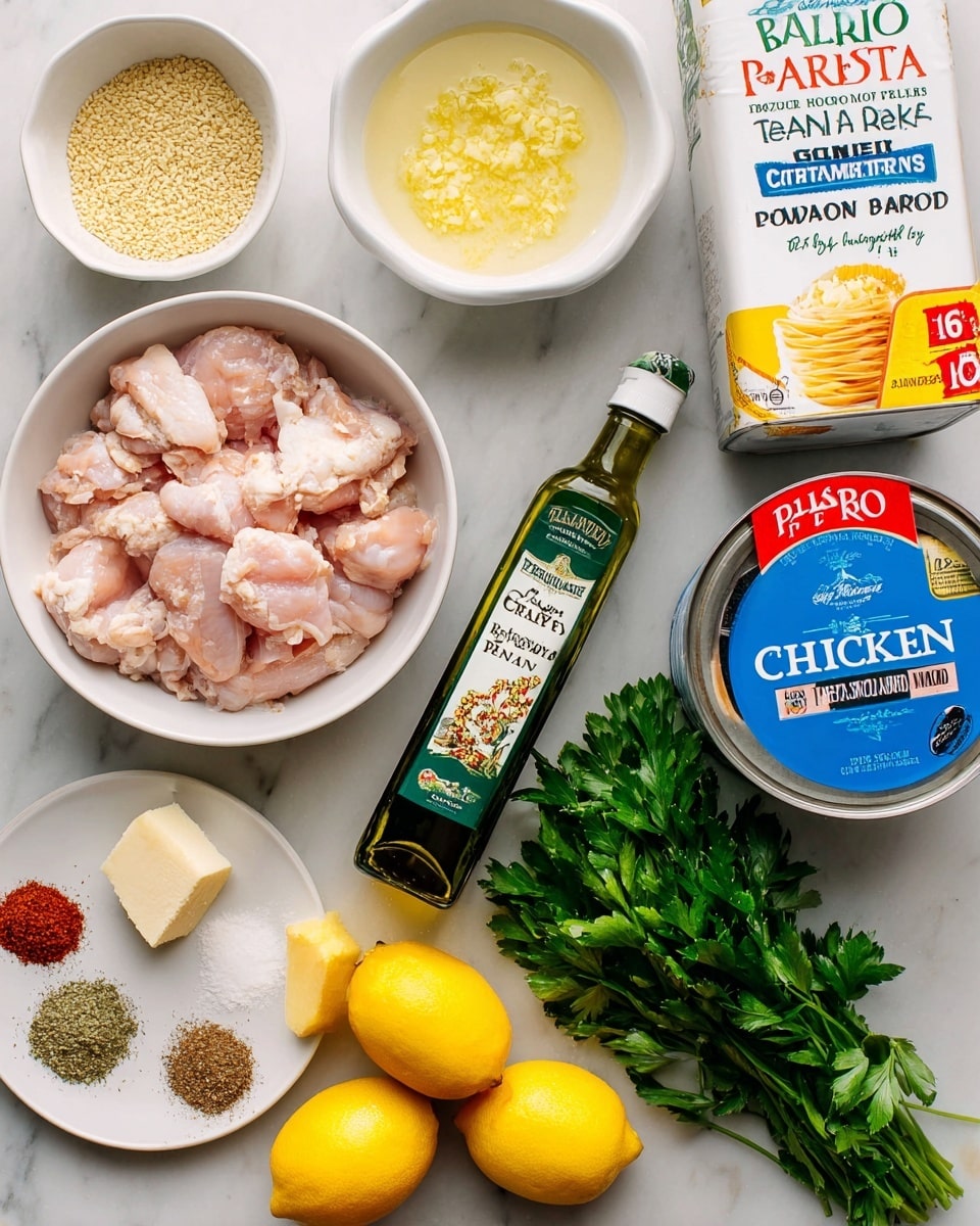 The image shows ingredients for making crispy chicken sliders arranged on a white marbled surface. On the left, there is a pack of brioche slider rolls with a soft, golden-brown top. Next to it is a small white dish holding a square piece of pale yellow butter. Near the bottom left are two bottles: one with dark amber hot honey and the other with bright red hot sauce. In the center is a large red and blue bag of Tyson crispy chicken breast strips showing crispy, golden-brown chicken pieces. Above the chicken bag is a small green container of dill pickle chips with a cartoon pickle on the lid. To the right of all this are a jar of creamy coleslaw dressing and a bag of tri-color coleslaw made of green, orange, and white shredded vegetables. The photo was taken with an iphone --ar 4:5 --v 7