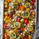 Herby Feta Lemon Chicken and Veggie Sheet Pan Dinner Recipe