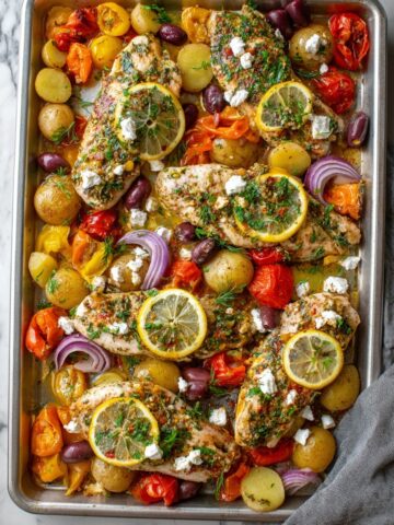 Herby Feta Lemon Chicken and Veggie Sheet Pan Dinner Recipe