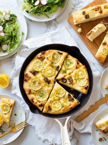 Leek Lemon and Thyme Skillet Focaccia Recipe