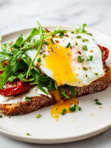 Cottage Cheese Toast with Poached Egg and Roasted Cherry Tomatoes Recipe