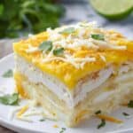 Green Chicken Enchilada Casserole with Avocado Slices Recipe