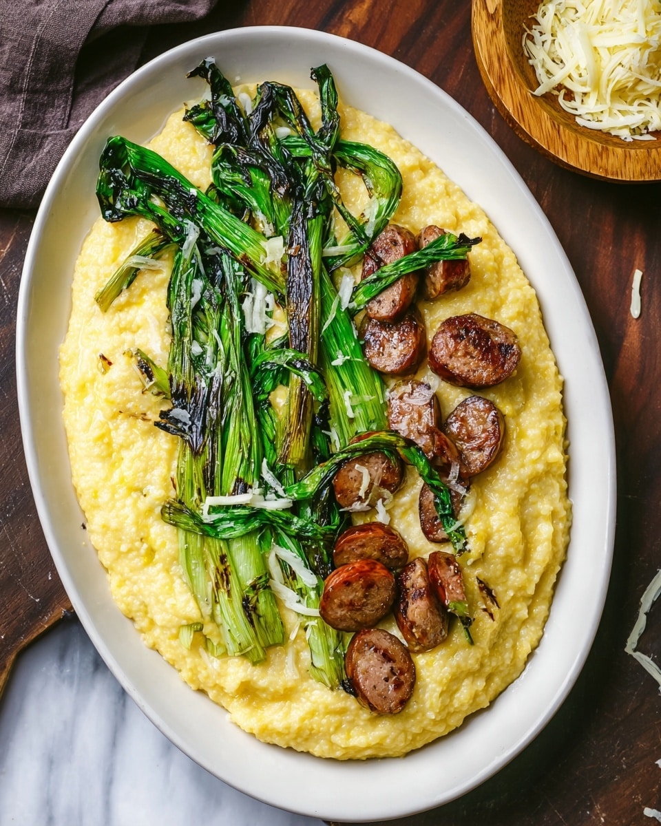 Creamy Cheddar Polenta with Sausage and Charred Ramps – Flavorful Comfort