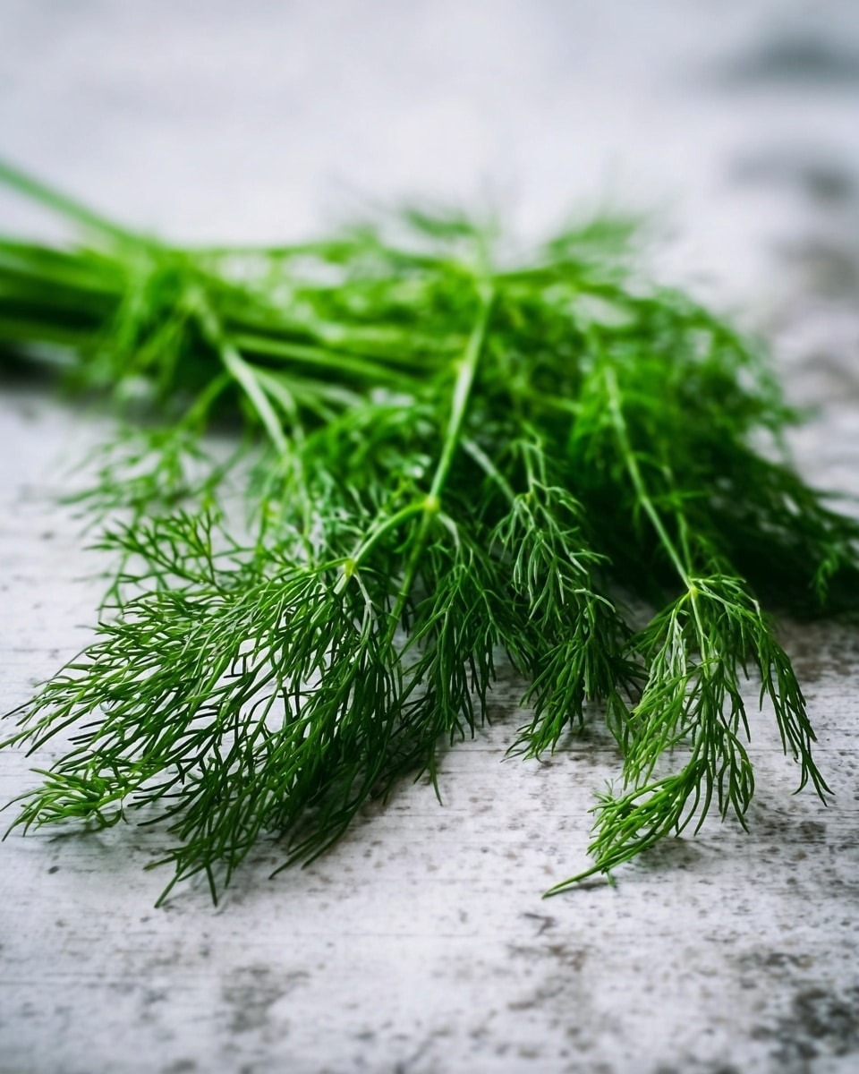 This image shows a small bunch of fresh dill herbs laid out on a white marbled surface. The dill has thin green stems with delicate, feathery leaves that spread out in soft clusters. The texture of the leaves looks light and slightly wispy, and the stems are slender and smooth. The photo focuses closely on the dill, giving a clear view of the fine details and vibrant green color. The background is softly blurred to keep attention on the herbs. photo taken with an iphone --ar 4:5 --v 7