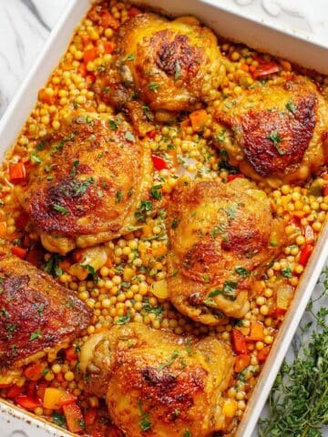 Baked Tomato Chicken Thighs with Couscous Recipe