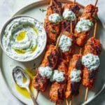 Chicken Kofta Kebabs with Harissa and Garlic-Mint Yogurt Recipe