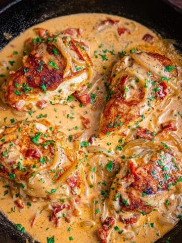 Smothered Chicken with Bacon and Creamy Onion Gravy Recipe