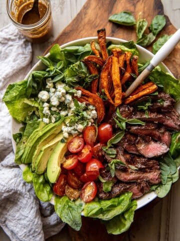 Sweet Potato Fry Steak Salad with Blue Cheese Butter Recipe