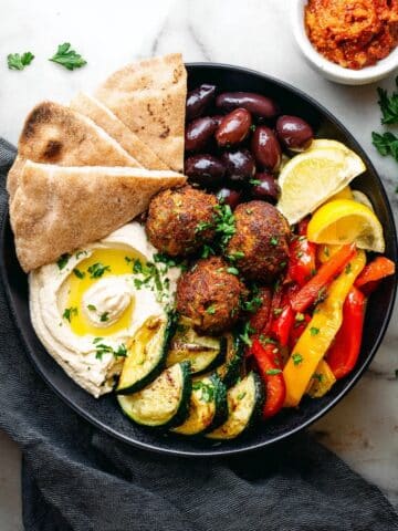 Harissa Meatballs with Whipped Feta and Roasted Veggies Recipe