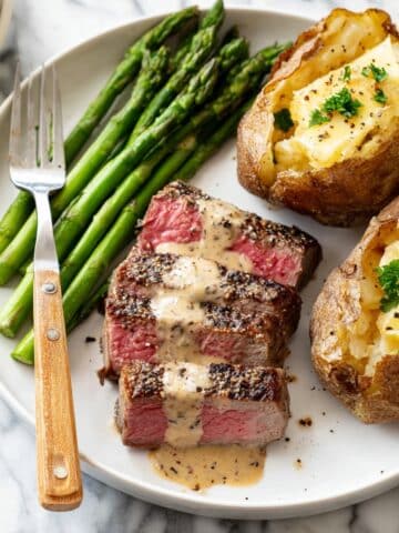 Steak Au Poivre with Peppercorn Crust and Brandy Cream Sauce Recipe