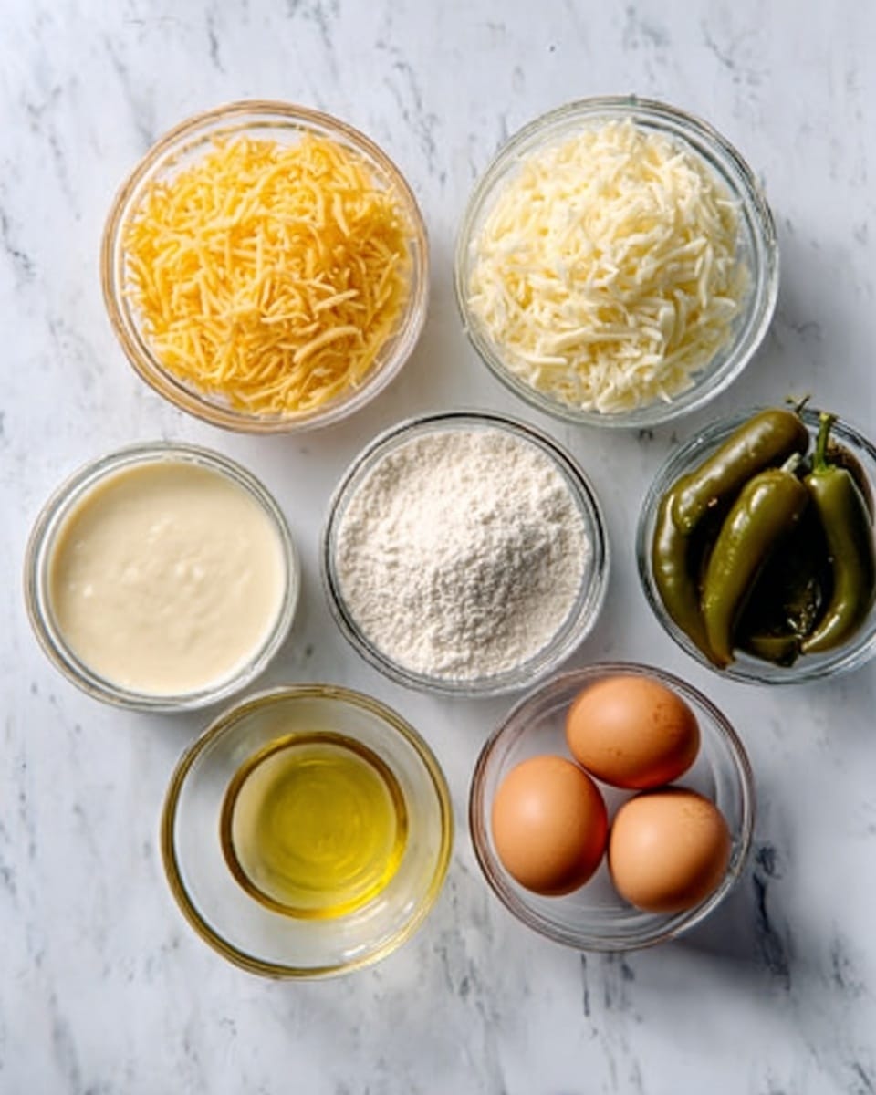 The image shows a white marbled surface with five ingredients neatly arranged. In the bottom right, there is a clear glass measuring jug filled with golden olive oil. Next to it, on the left, is a small white bowl holding creamy beige mustard. Above this, another small white bowl contains white salt and ground black pepper mixed together. To the left, there is a small clear bowl with a reddish brown liquid. Above all, two bright yellow lemons sit side by side. Photo taken with an iphone --ar 4:5 --v 7