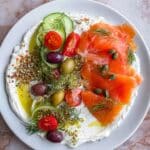 Labneh Breakfast Plate with Smoked Salmon and Fresh Vegetables Recipe