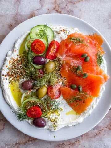 Labneh Breakfast Plate with Smoked Salmon and Fresh Vegetables Recipe