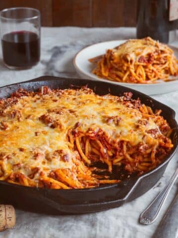 One Skillet Spaghetti with Ground Turkey, Tomatoes, and Melty Cheeses Recipe