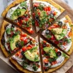 Taco Pizza with Ground Beef, Refried Beans, and Fresh Toppings Recipe