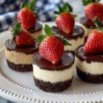Mini Strawberry Cheesecakes with Chocolate Graham Crust and Strawberry Ganache Recipe